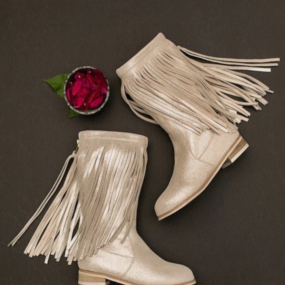 Joyfolie Fringe Glitter Knee-High Boots in Light Silver - Picture 2 of 10